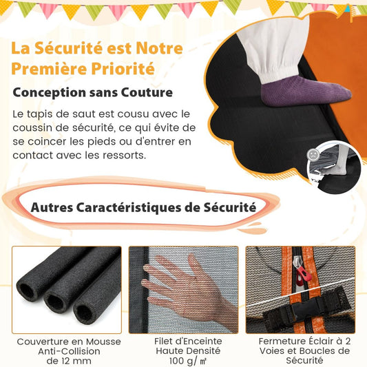 2 En 1 Trampoline Enfants (190X122Cm) Avec Balançoire Amovible Trampoline De Jardin Avec Filet De Sécurité Charge 100Kg Pour 3 Ans+ Bleu/Orange