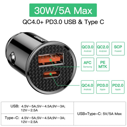 Carregador Veicular USB 30W - Carregamento Rápido Quick Charge