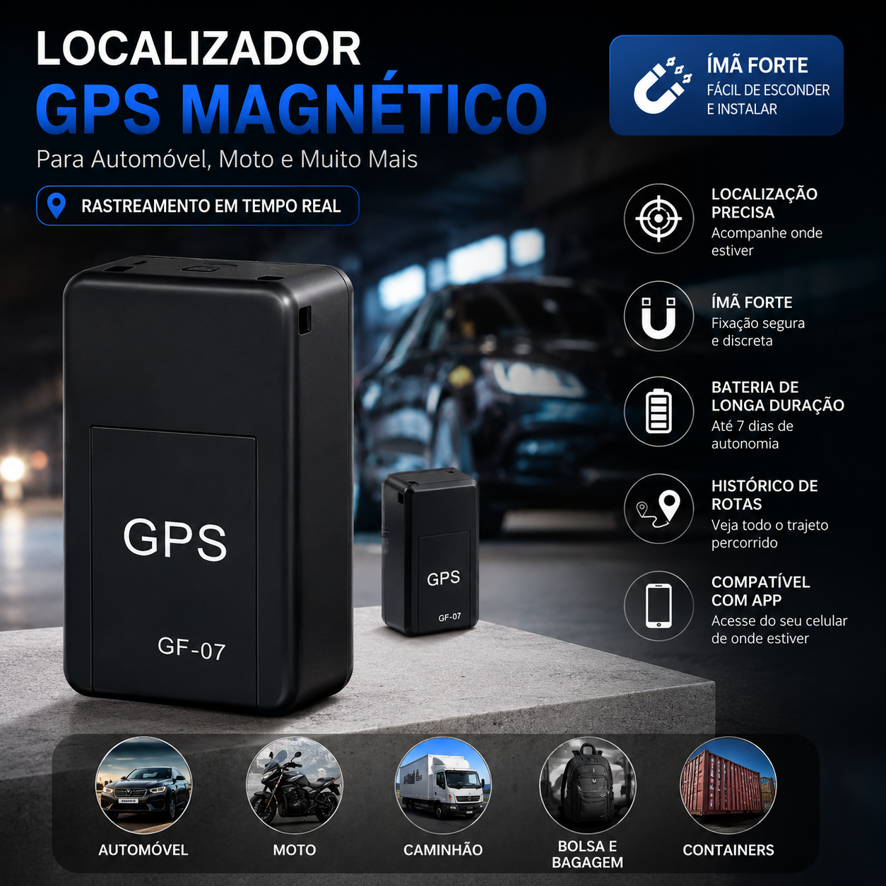 Localizador GPS Magnético para Automóvel e Motociclo - Localização em Tempo Real